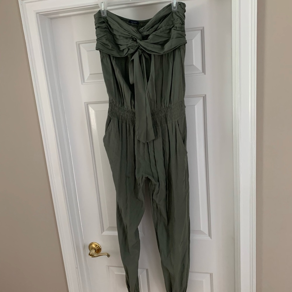 Olive Green Strapless Jumpsuit